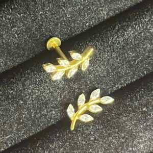Leaf I Labret doré orné d’une feuille sertie de cristaux