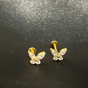 Pap - Labret interne doré avec un papillon ornementé de cristaux