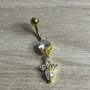 Zircon - Banane dorée avec 1 cristal et un zircon serti de cristaux pendant